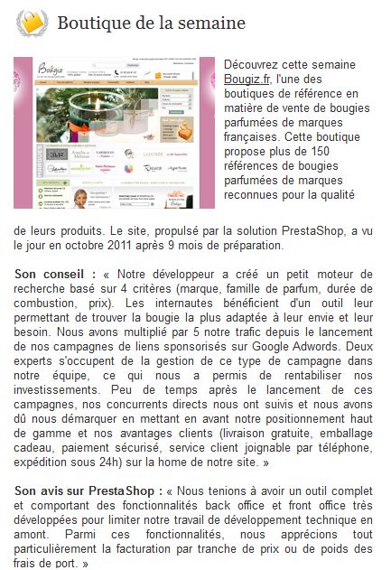 Boutique de la semaine PrestaShop